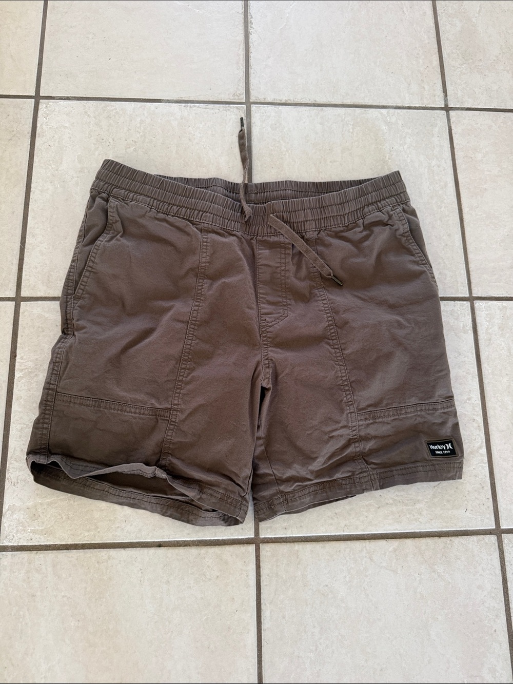 Hurley Men's Brown Elastic-Waist Drawstring Shorts Size Large